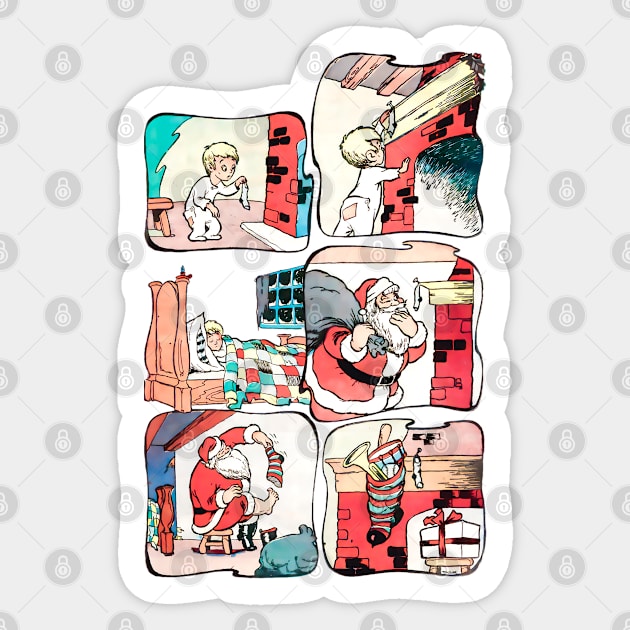 Santa Claus leaves many more gifts for a little boy who behaved very well Retro Vintage Comic Book Sticker by REVISTANGO